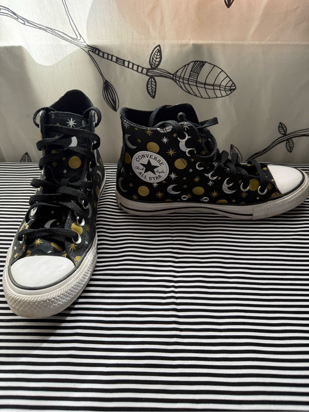 Converse Black Canvas Sneakers with Gold Moon & Star Print